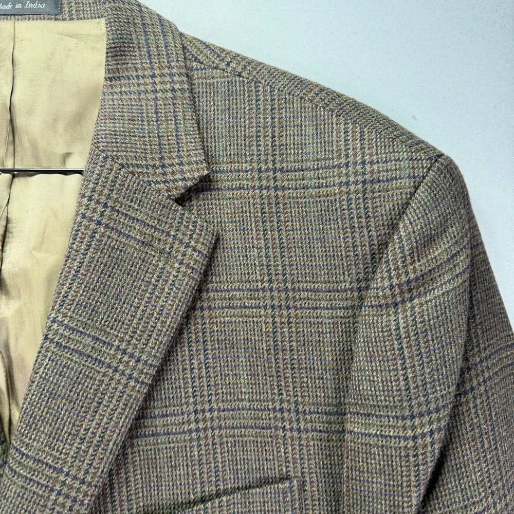 Lauren Ralph Lauren Blazer Mens 46L Brown Glen Check Wool Two Button Notch